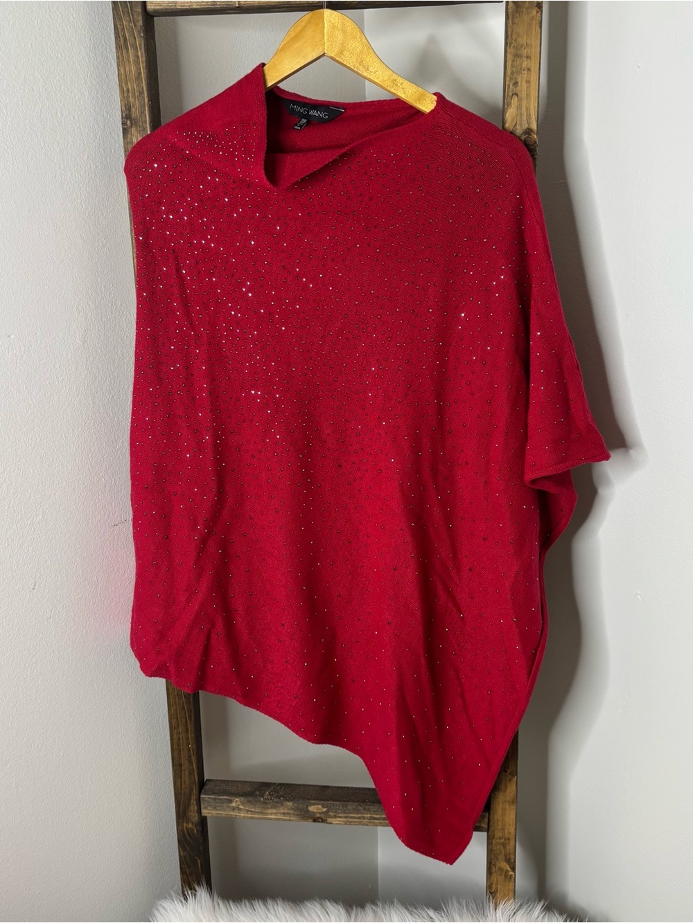 Ming Wang Red Sequin Sparkle Poncho Size OS